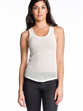 Inhabit Vertical Net Tank Ivory Cream Sleeveless Knit Top